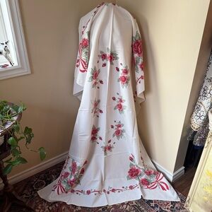 1960s Rose &‎ Coquette Bow Cotton Tablecloth
